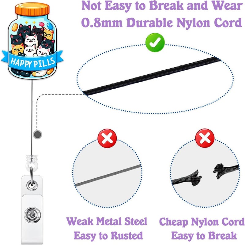 Bydevia Funny Happy Pills Cat Pharmacy Tech Badge Reel Retractable | Pharmacy Technician Badge Reel, Cute Pharmacist Gifts, Pharmacy Badge Holder with Alligator Clip & 24” Durable Nylon Cord | Acrylic - Image 4